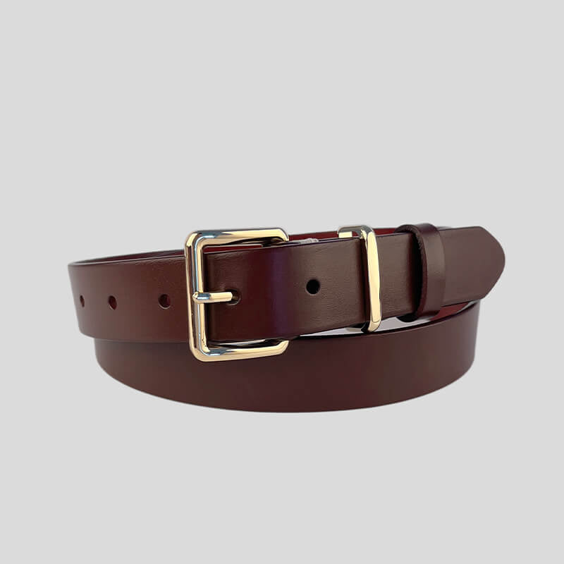 Women's Retro Top - Grain Cowhide Waist Belt – Babylon Leather - Babylon LeatherBabylon LeatherDJ08-Shiny Gold Buckle-Coffee