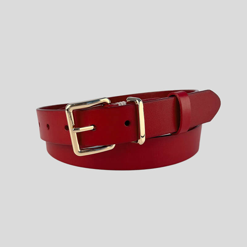 Women's Retro Top - Grain Cowhide Waist Belt – Babylon Leather - Babylon LeatherBabylon LeatherDJ08-Shiny Gold Buckle-Red