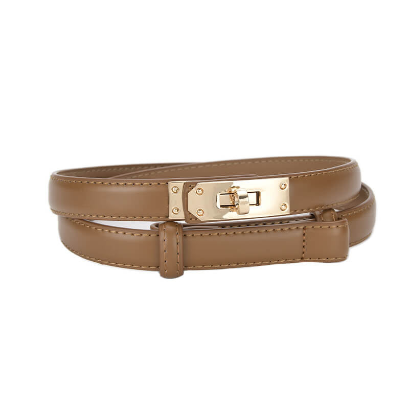 Women's Slim Lock - Buckle Split Leather Waist Belt – Babylon Leather - Babylon LeatherBabylon LeatherDJ20-Gold Buckle-Black