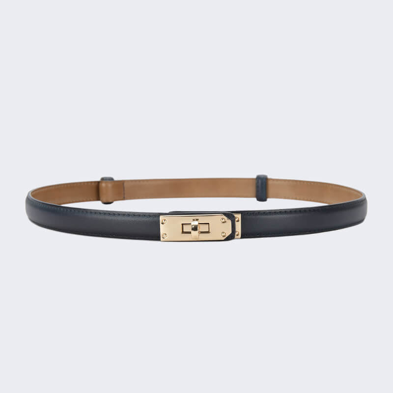 Women's Slim Lock - Buckle Split Leather Waist Belt – Babylon Leather - Babylon LeatherBabylon LeatherDJ20-Gold Buckle-Blue