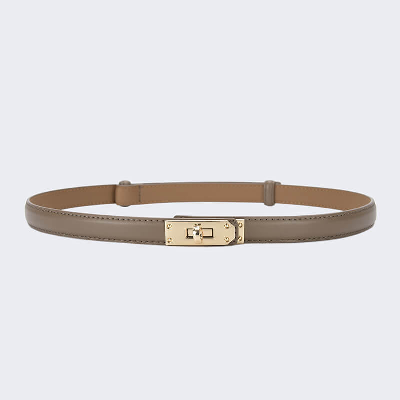 Women's Slim Lock - Buckle Split Leather Waist Belt – Babylon Leather - Babylon LeatherBabylon LeatherDJ20-Gold Buckle-Khaki