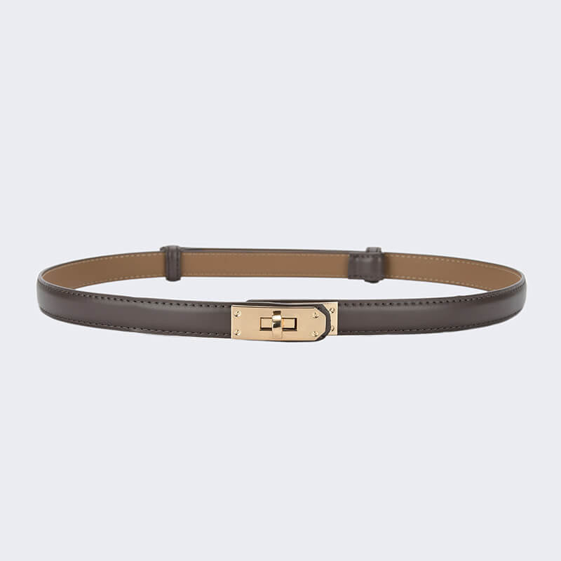 Women's Slim Lock - Buckle Split Leather Waist Belt – Babylon Leather - Babylon LeatherBabylon LeatherDJ20-Gold Buckle-Light Coffee