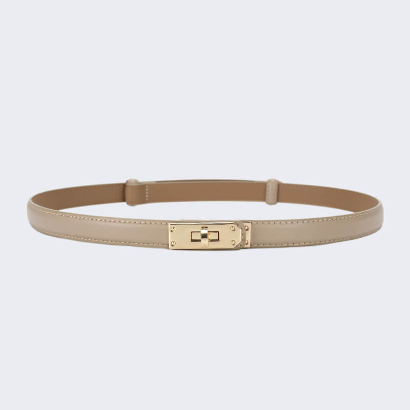 Women's Slim Lock - Buckle Split Leather Waist Belt – Babylon Leather - Babylon LeatherBabylon LeatherDJ20-Gold Buckle-Light Khaki