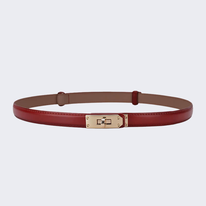 Women's Slim Lock - Buckle Split Leather Waist Belt – Babylon Leather - Babylon LeatherBabylon LeatherDJ20-Gold Buckle-Red