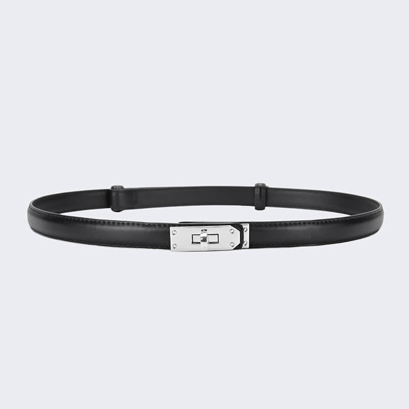 Women's Slim Lock - Buckle Split Leather Waist Belt – Babylon Leather - Babylon LeatherBabylon LeatherDJ20-Silver Buckle-Black