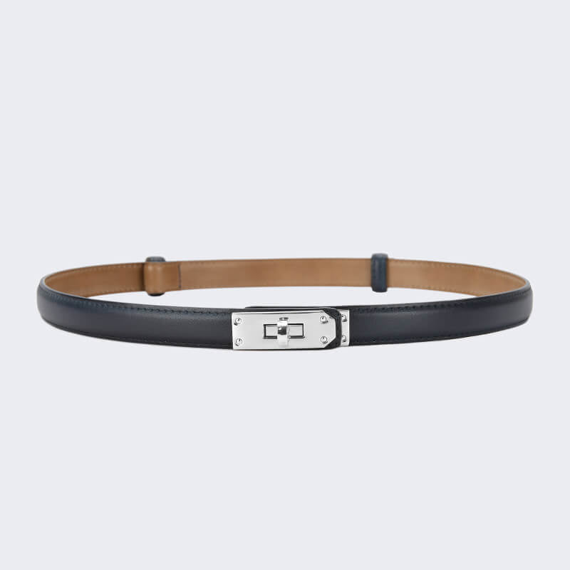 Women's Slim Lock - Buckle Split Leather Waist Belt – Babylon Leather - Babylon LeatherBabylon LeatherDJ20-Silver Buckle-Blue