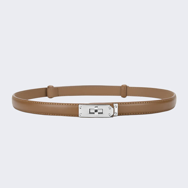 Women's Slim Lock - Buckle Split Leather Waist Belt – Babylon Leather - Babylon LeatherBabylon LeatherDJ20-Silver Buckle-Brown