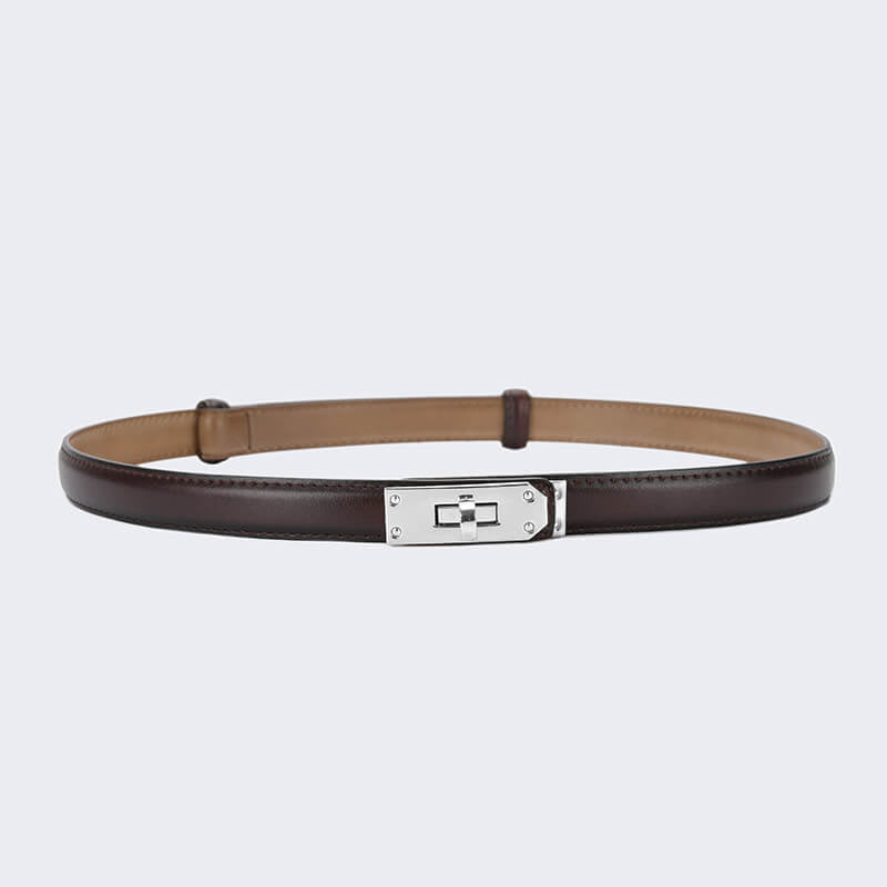 Women's Slim Lock - Buckle Split Leather Waist Belt – Babylon Leather - Babylon LeatherBabylon LeatherDJ20-Silver Buckle-Coffee