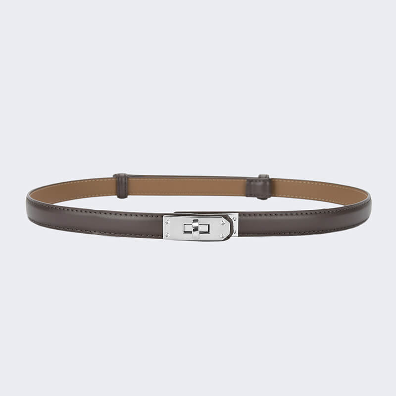 Women's Slim Lock - Buckle Split Leather Waist Belt – Babylon Leather - Babylon LeatherBabylon LeatherDJ20-Silver Buckle-Light Coffee