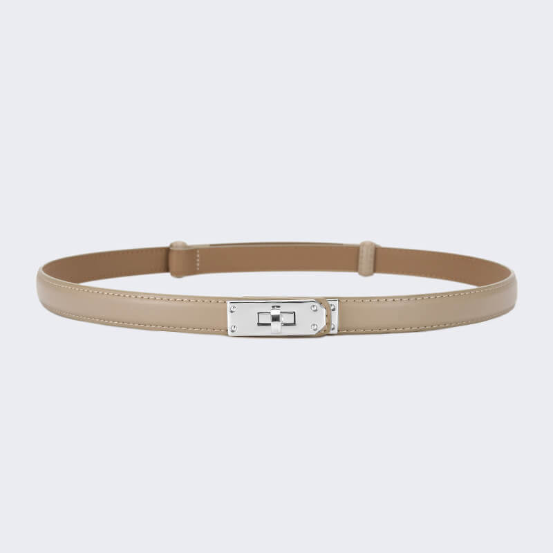 Women's Slim Lock - Buckle Split Leather Waist Belt – Babylon Leather - Babylon LeatherBabylon LeatherDJ20-Silver Buckle-Light Khaki