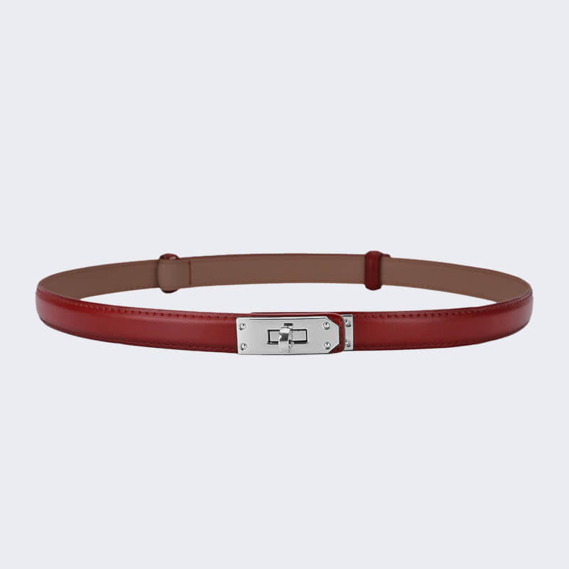 Women's Slim Lock - Buckle Split Leather Waist Belt – Babylon Leather - Babylon LeatherBabylon LeatherDJ20-Silver Buckle-Red