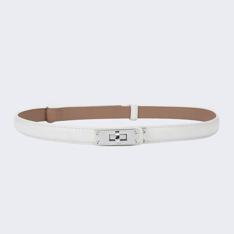 Women's Slim Lock - Buckle Split Leather Waist Belt – Babylon Leather - Babylon LeatherBabylon LeatherDJ20-Silver Buckle-White