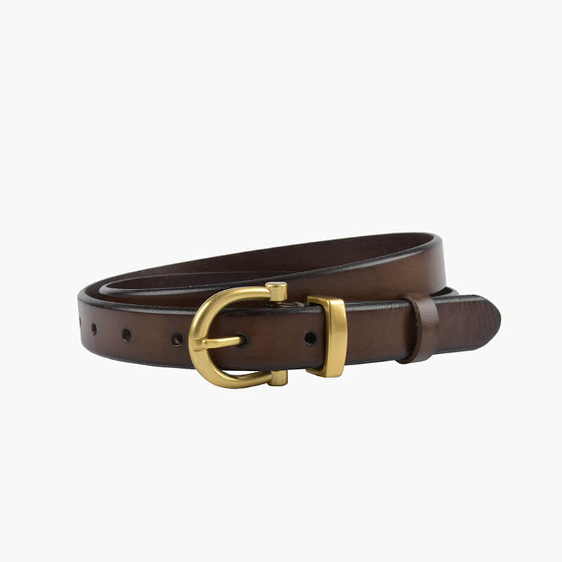 Women's Slim Vintage Cowhide Belt with Patent Finish – Babylon Leather - Babylon LeatherBabylon LeatherDJ06-Gold Buckle-Brown