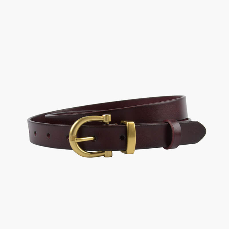 Women's Slim Vintage Cowhide Belt with Patent Finish – Babylon Leather - Babylon LeatherBabylon LeatherDJ06-Gold Buckle-Coffee