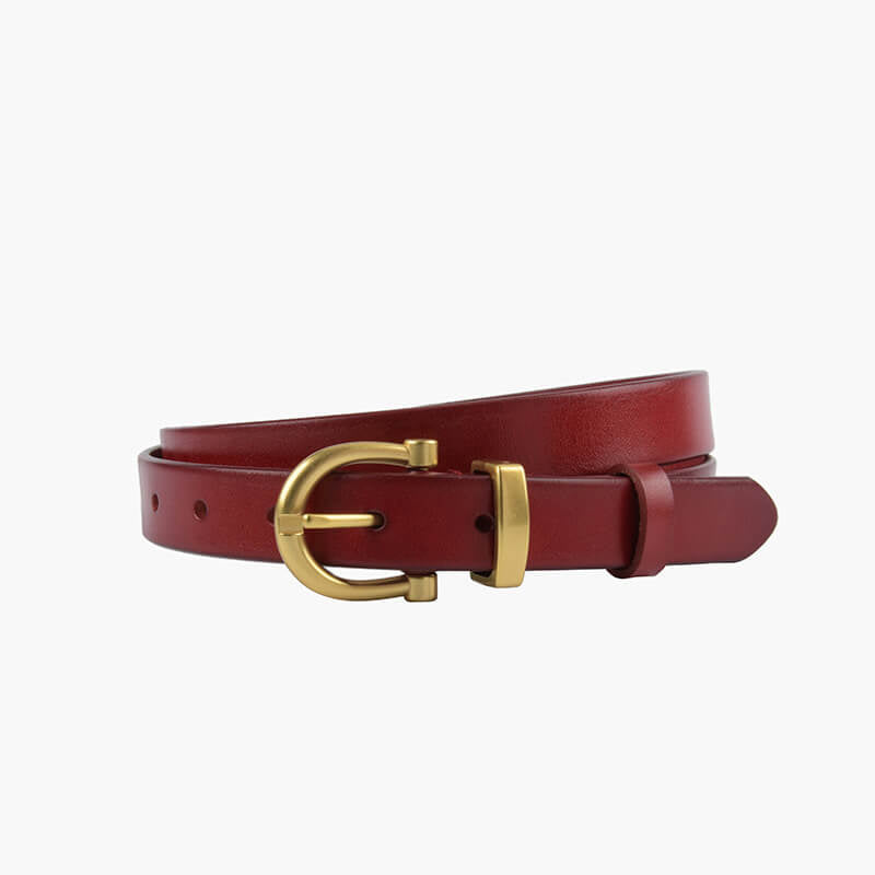 Women's Slim Vintage Cowhide Belt with Patent Finish – Babylon Leather - Babylon LeatherBabylon LeatherDJ06-Gold Buckle-Red