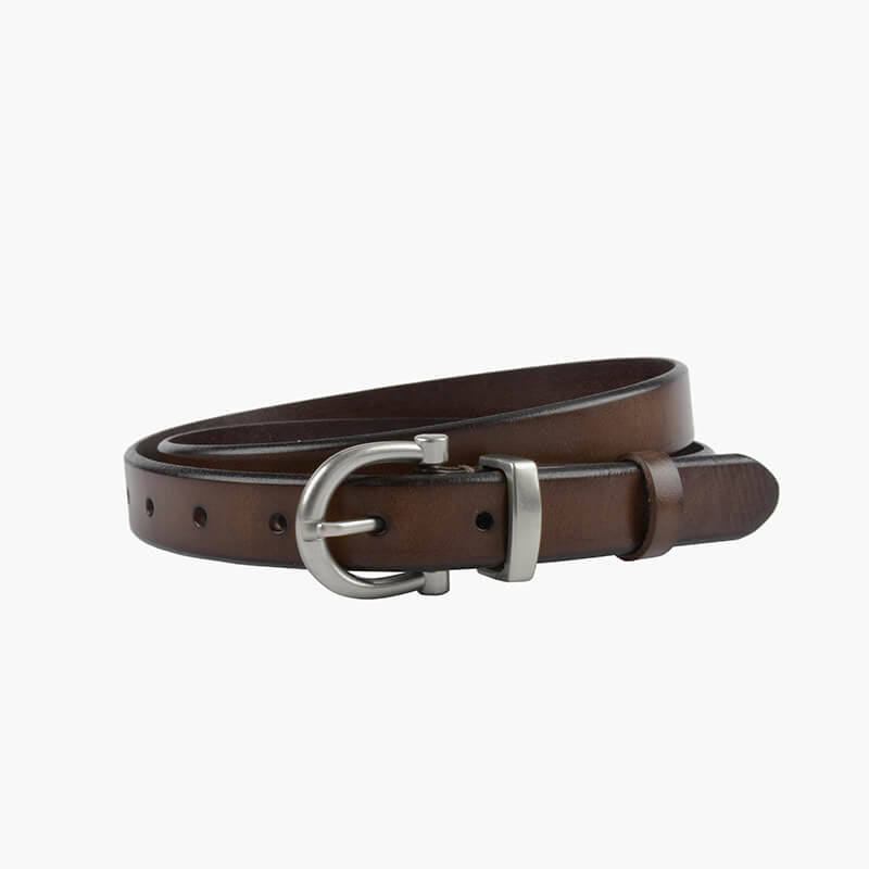 Women's Slim Vintage Cowhide Belt with Patent Finish – Babylon Leather - Babylon LeatherBabylon LeatherDJ06-Silver Buckle-Brown