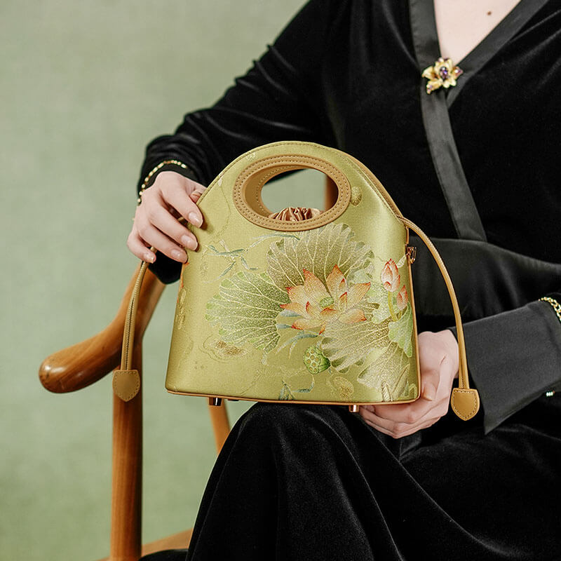 Women‘s Vintage Floral Silk Handbag – Babylon Leather - Babylon LeatherBabylon LeatherTX033-Khaki