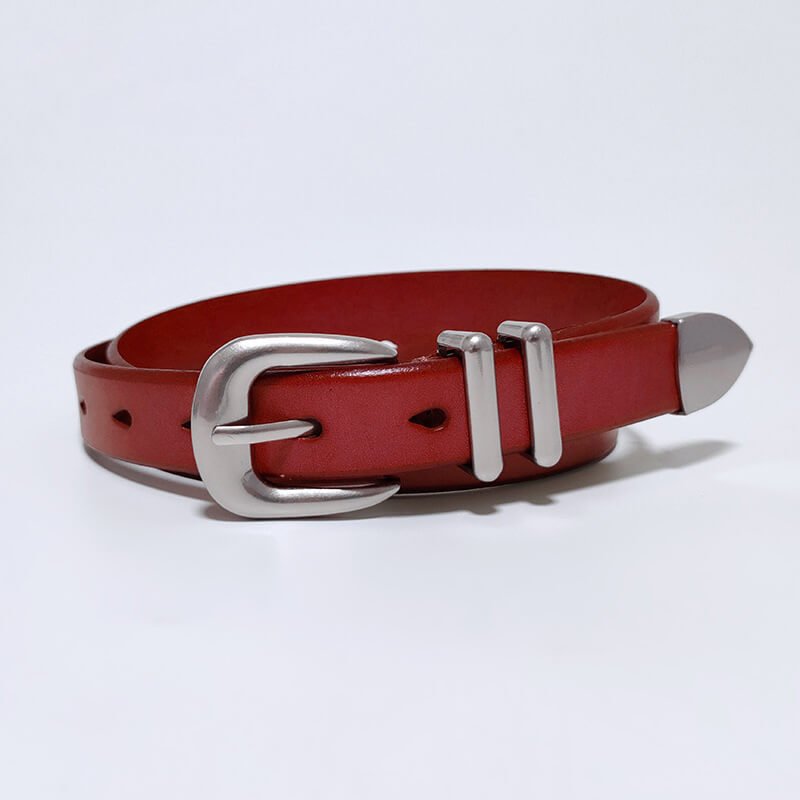 Women's Vintage Silver Buckle Cowhide Leather Belt – Babylon Leather - Babylon LeatherBabylon LeatherDJ04-Red