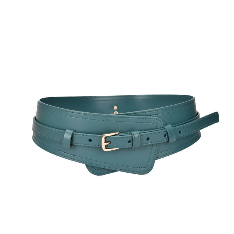 Women's Wide Split Leather Obi Belt with Pin Buckle – Babylon Leather - Babylon LeatherBabylon LeatherDJ13-Green