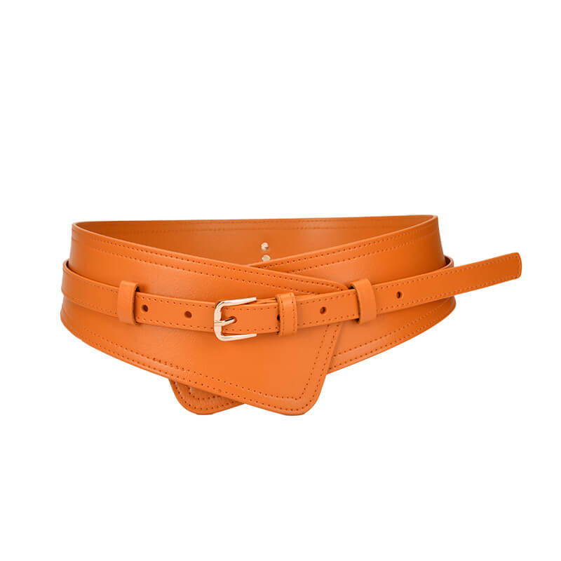 Women's Wide Split Leather Obi Belt with Pin Buckle – Babylon Leather - Babylon LeatherBabylon LeatherDJ13-Orange