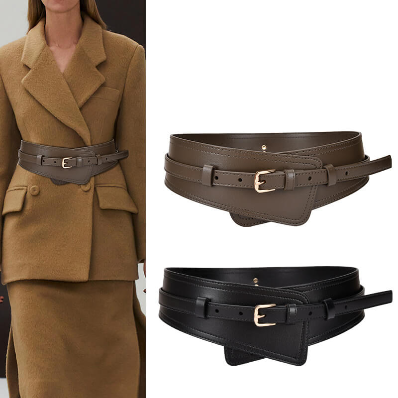 Women's Wide Split Leather Obi Belt with Pin Buckle – Babylon Leather - Babylon LeatherBabylon LeatherDJ13-Orange