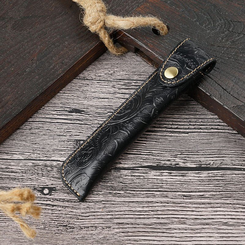 Wrap-Style Pen Sleeve – Babylon Leather - Babylon LeatherBabylon LeatherAN23-Black-Carved Version