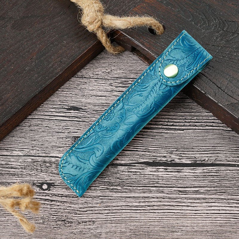 Wrap-Style Pen Sleeve – Babylon Leather - Babylon LeatherBabylon LeatherAN23-Blue-Carved Version