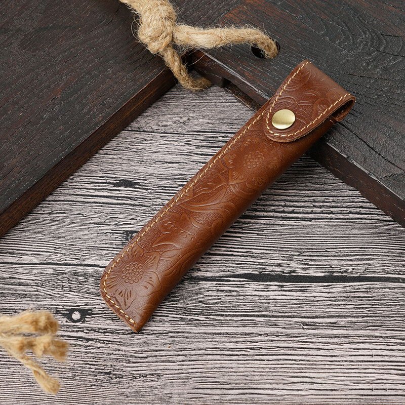 Wrap-Style Pen Sleeve – Babylon Leather - Babylon LeatherBabylon LeatherAN23-Coffee-Carved Version