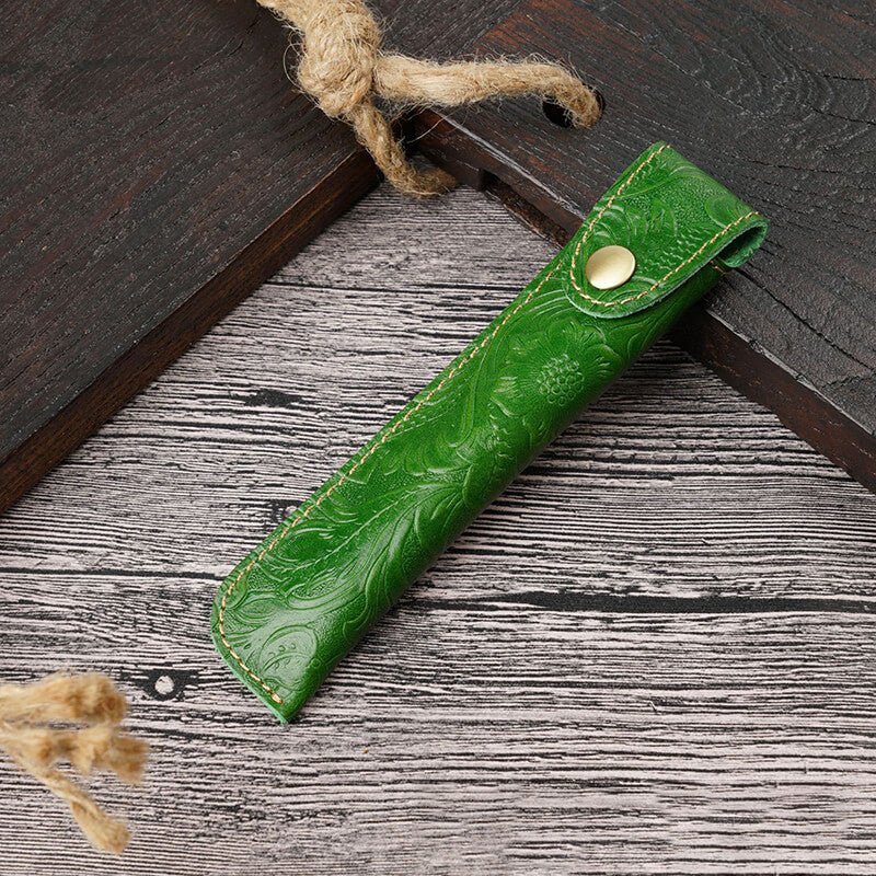 Wrap-Style Pen Sleeve – Babylon Leather - Babylon LeatherBabylon LeatherAN23-Green-Carved Version