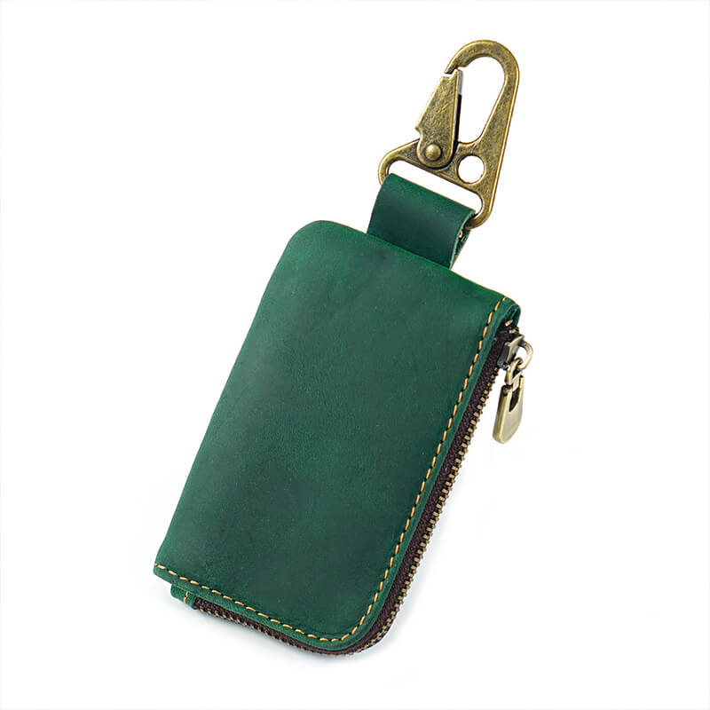 Zip Coin Pouch with Keyring – Babylon Leather - Babylon LeatherBabylon LeatherAN70-Dark Green