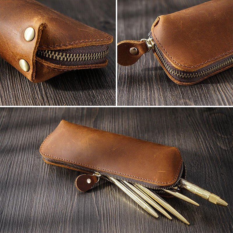 Zip Leather Pen Pouch – Babylon Leather - Babylon LeatherBabylon LeatherAN36-Brown