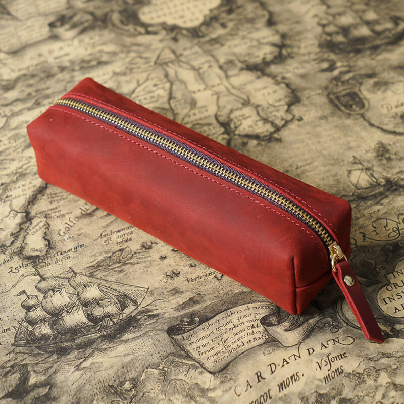 Zip Pencil Case Student – Babylon Leather - Babylon LeatherBabylon LeatherAN37-Wine Red
