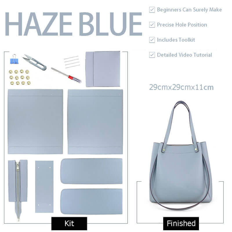 Zip - Top Tote Bag DIY Kit – Babylon Leather - Babylon LeatherBabylon LeatherSY14 - Haze Blue - Leather Handle - Color - Matched