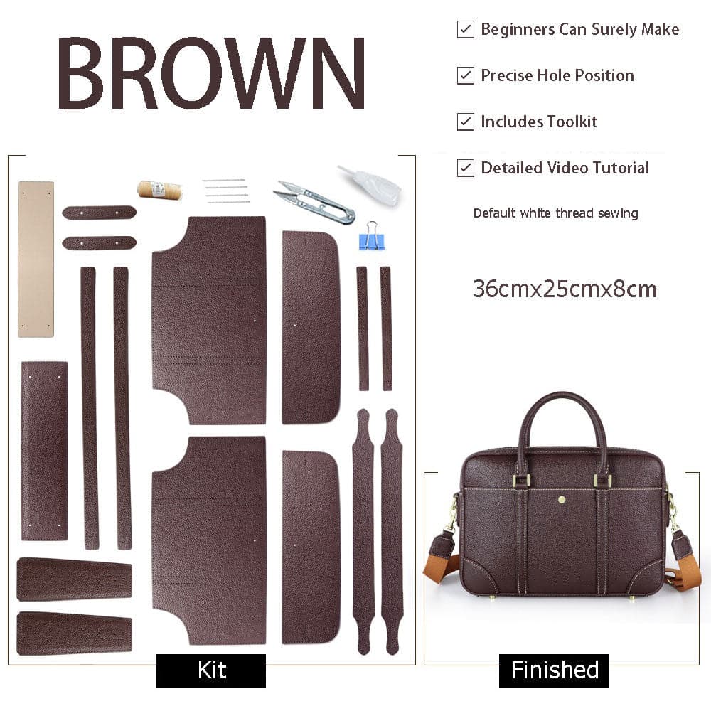 BABYLON™ DIY Handbag Leather Kit Business - Brown - White Thread