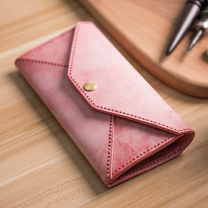 BABYLON™ DIY Leather Wallet Kit Father's Gift - Pink / Fog Wax Leather