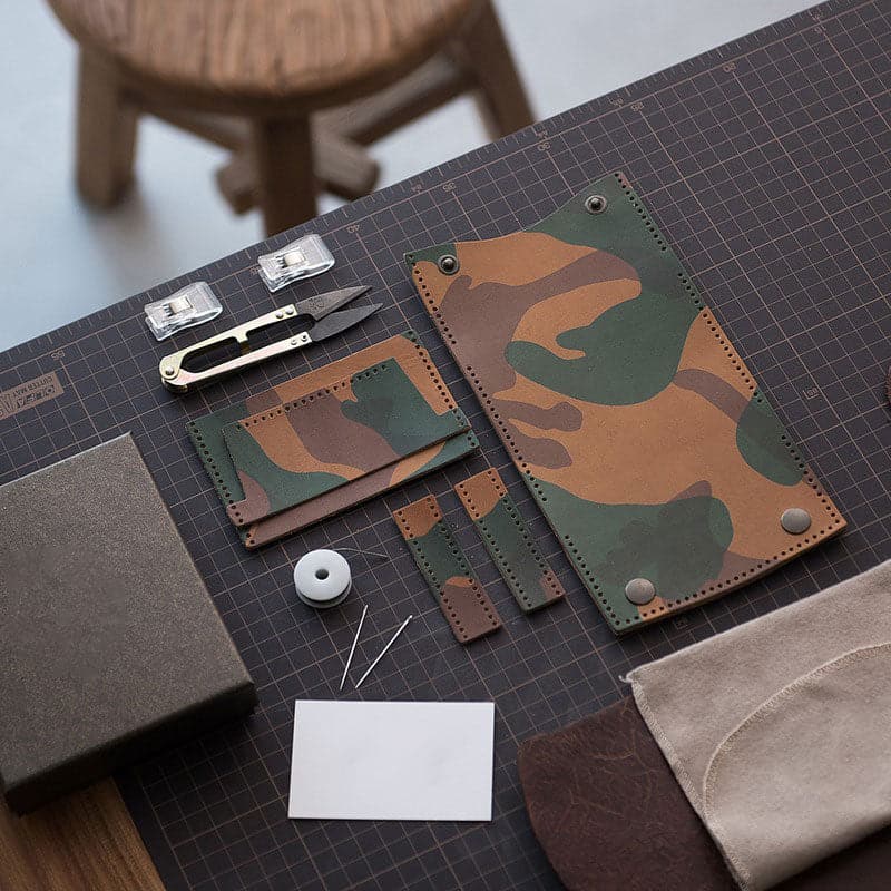 BABYLON™ DIY Mens Wallet Kit Fog Wax Leather - Fog Wax Yellow&Green