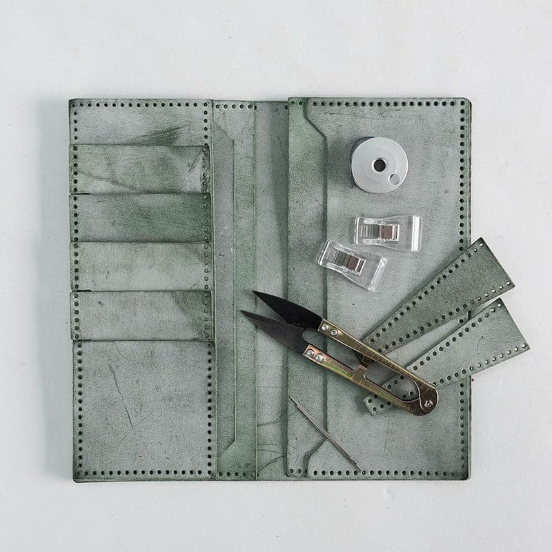 BABYLON™ DIY Mens Wallet Kit Fog Wax Leather - Fog Wax Yellow&Green